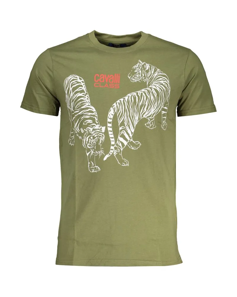 Roberto Cavalli Tiger T-Shirt mit kurzen Ärmeln und Rundhalsausschnitt Khaki