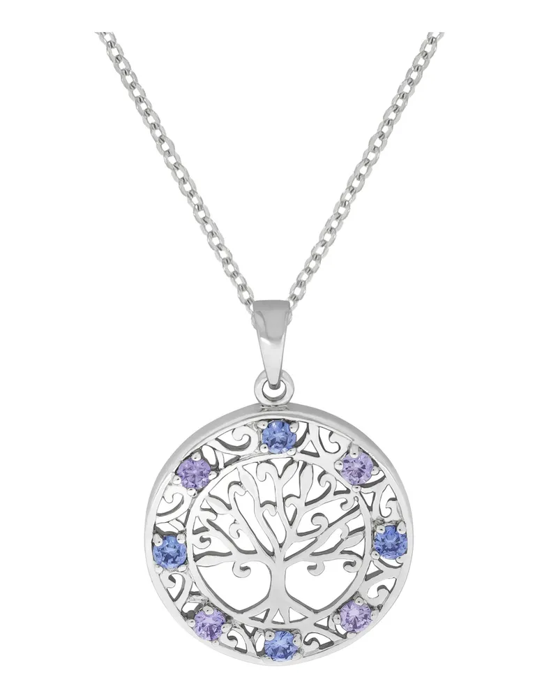 ZEEme Silber Halskette Silber 925 rhodiniert mit Lebensbaum-Motiv und Zirkonia-Steinen Silber