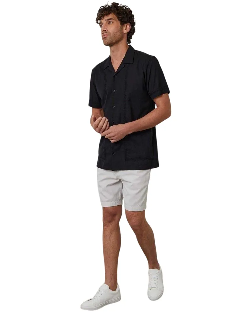 Threadbare Bowlinghemd für Herren, Mit Kragen, kurzärmlig (Schwarz Schwarz