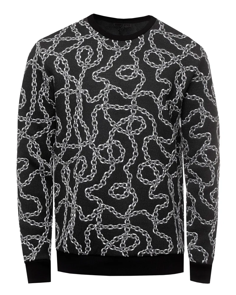Rusty Neal Jacquard-Pullover im Iron-Design - Schwarz Schwarz