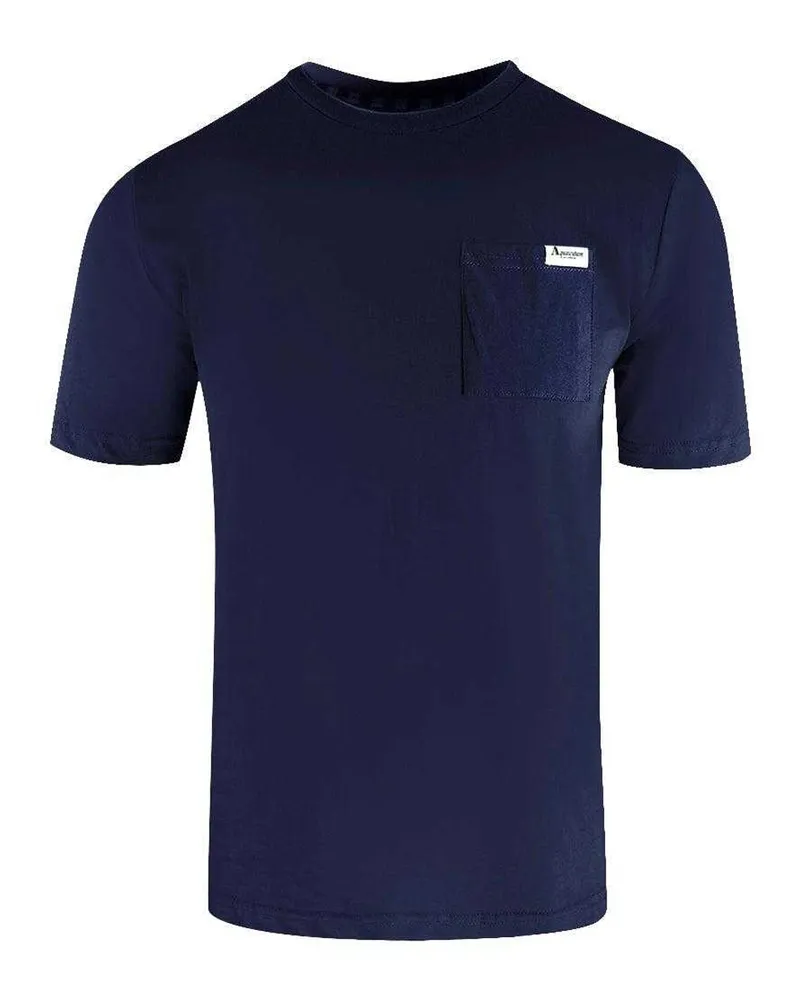 Aquascutum T-Shirt für Herren, Brusttasche (Marine Marineblau