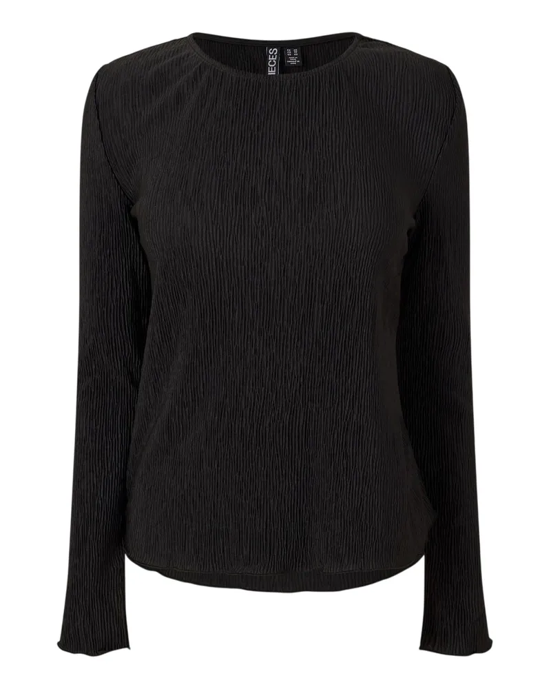 Pieces Bluse für Damen, Rundhalsausschnitt, leger, Langärmlig (Schwarz Schwarz