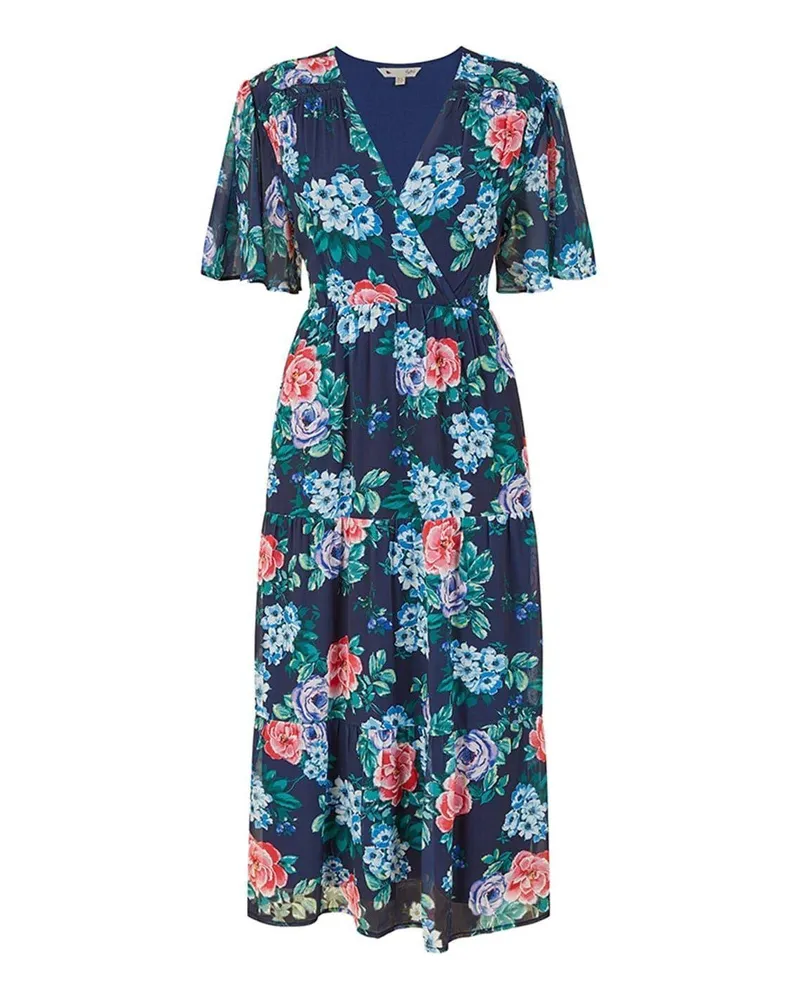 Yumi Midikleid für Damen, V-Ausschnitt (Marine Marineblau