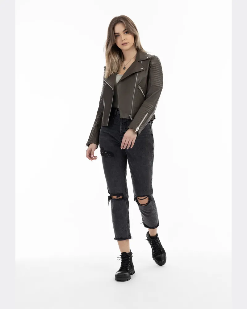 DreiMaster Bikerjacke aus Leder Damen Taupe Taupe
