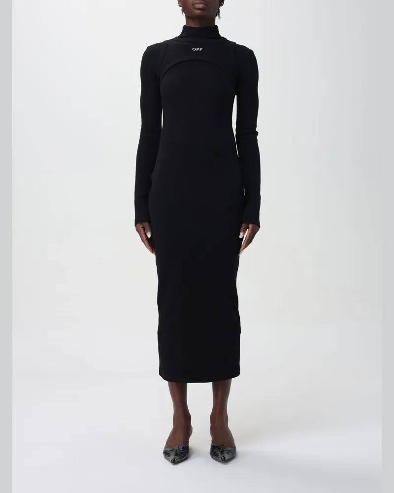 OFF-WHITE Gerippte Strick-Mock-Neck Figurbetontes Kleid Schwarz