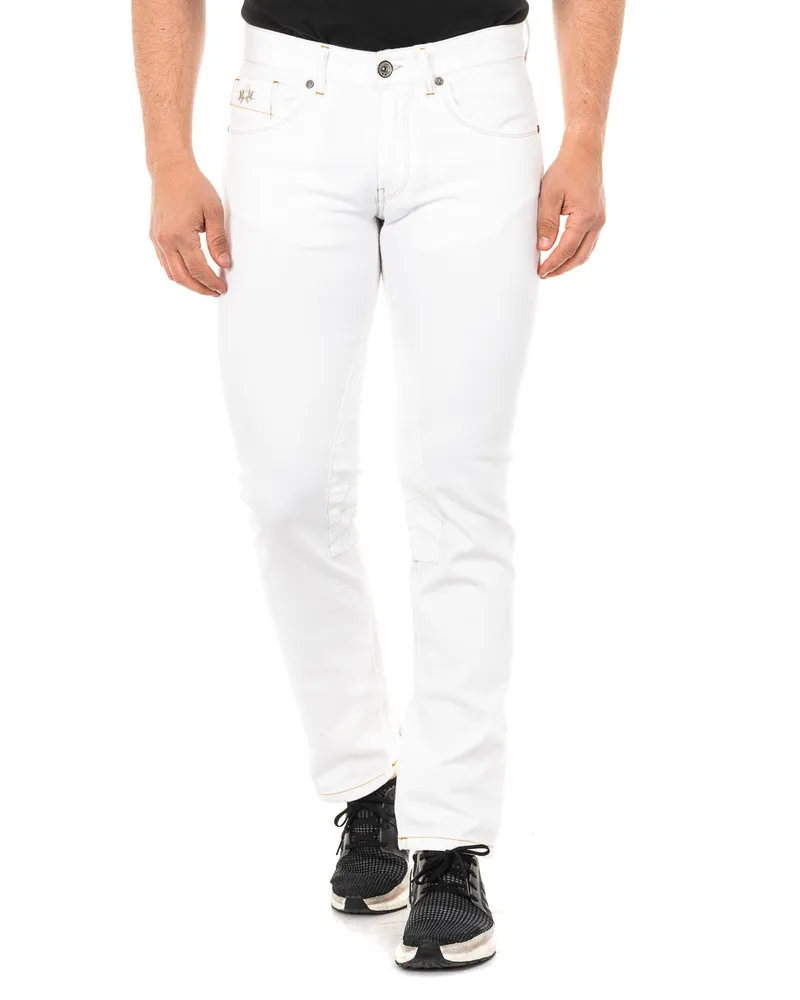 La Martina Lange, gerade geschnittene Denim-Hose für Herren mit Saum JMT016 Weiß