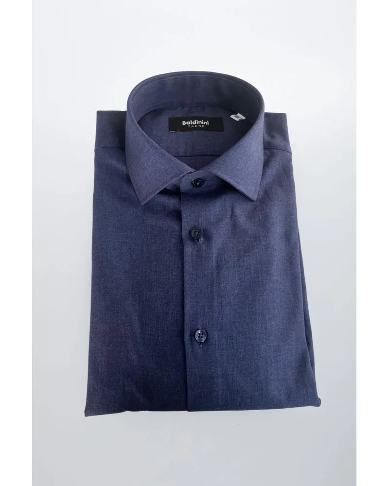 Baldinini Blaue Baumwoll-Herrenhemd Blau