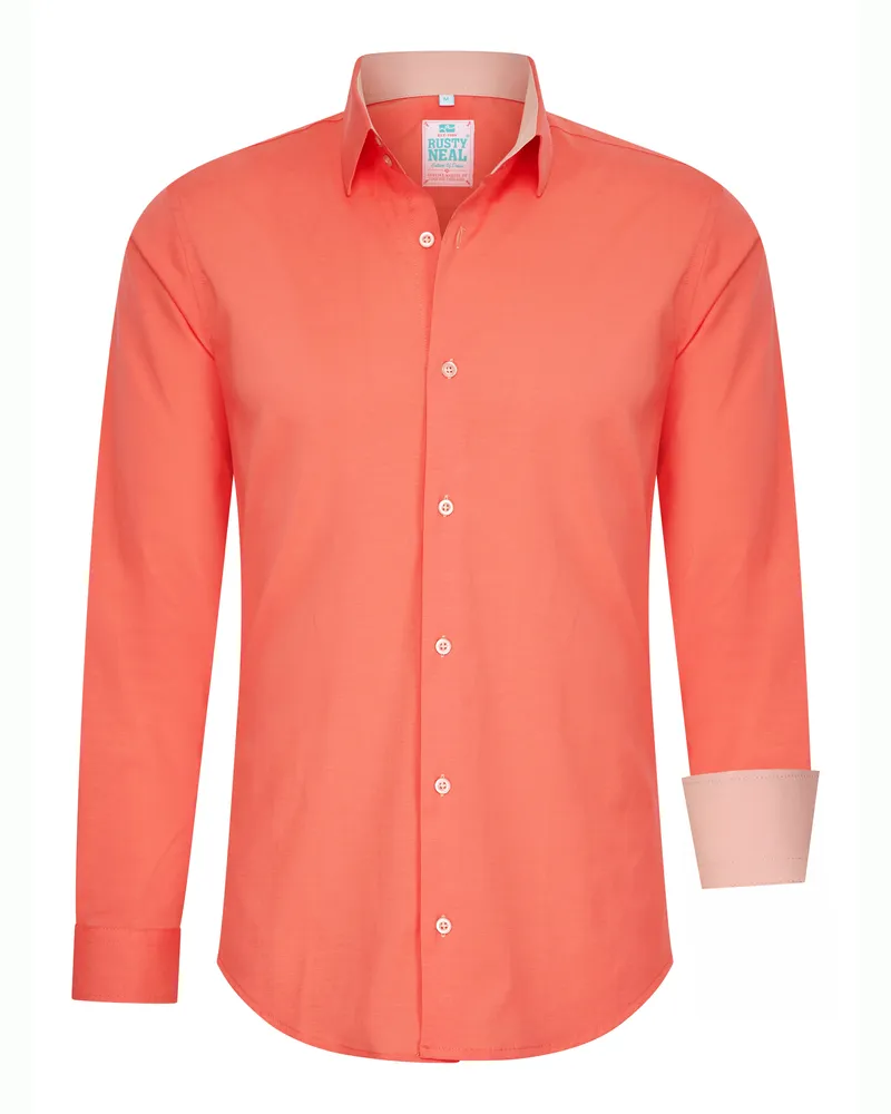 Rusty Neal Pastell Hemd 6XL Slim Fit Cotton-Stretch Orange
