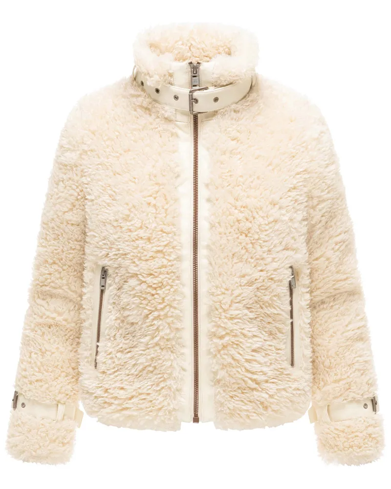 NAVAHOO Damen Teddyjacke Wuschelwonne mit Schnallendetails Beige