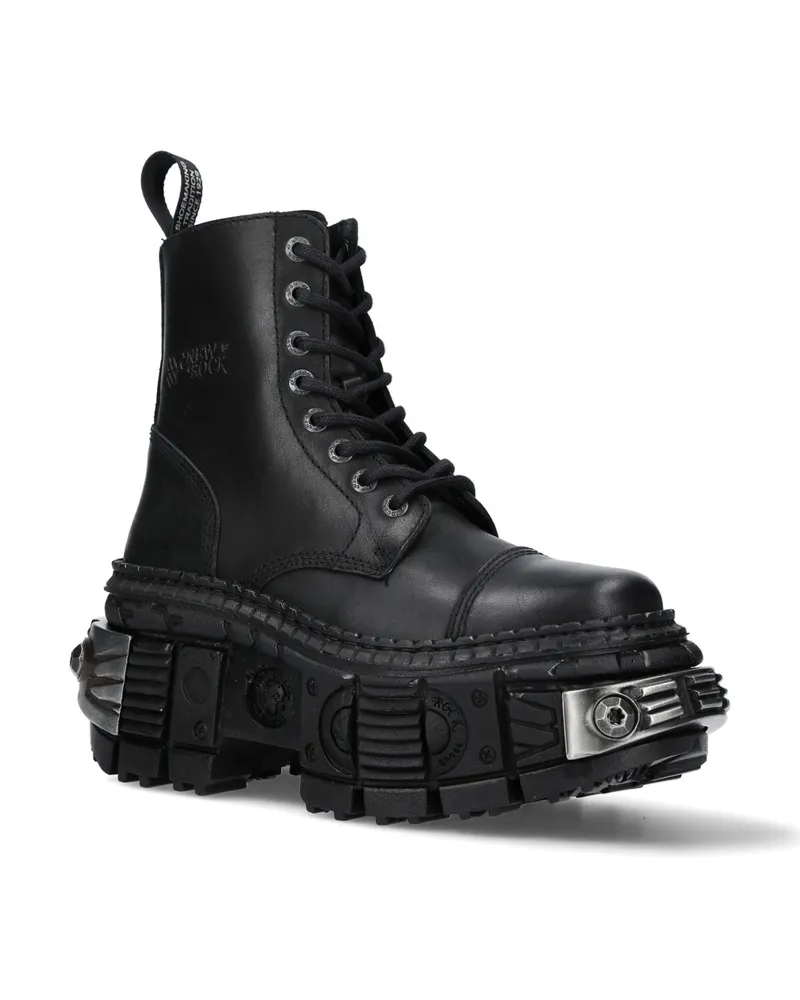 New Rock Metallic-Schwarze Lederstiefel-WALL083C-S4 Schwarz