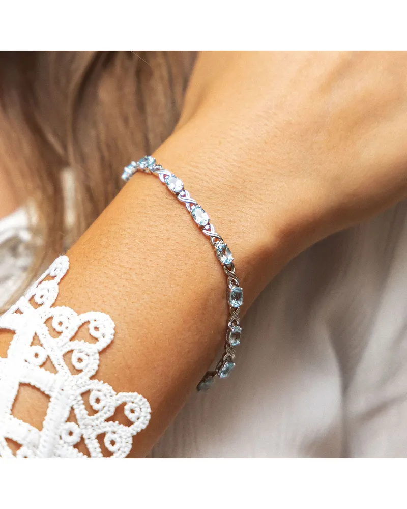ZEEme Gemstones Armband Silber 925 rhodiniert 19cm lang mit 14x Blautopas (beh Silber