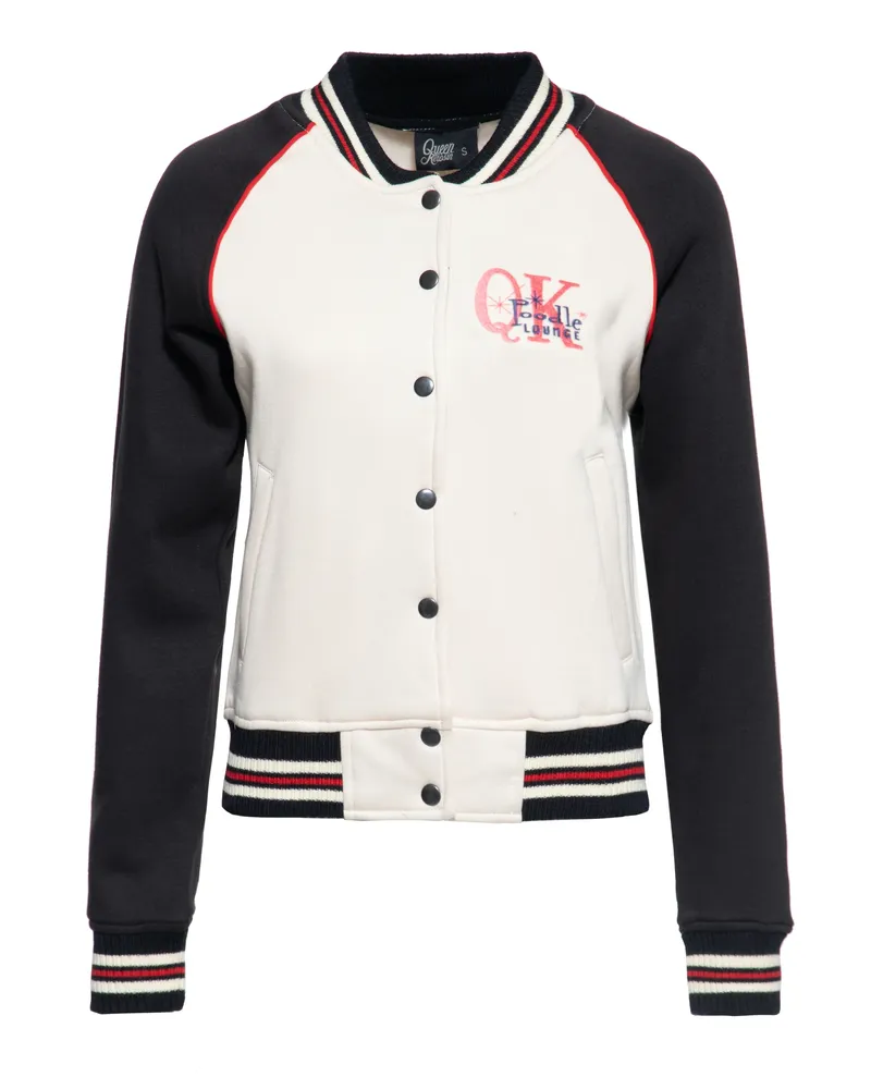 Queen Kerosin Damen College Sweatjacke Poodle Lounge weiß Weiß