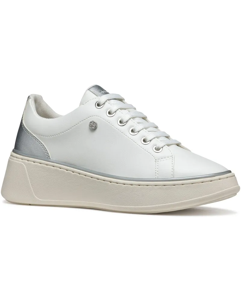 Geox D SUNNETTY Synthetische Polyurethan Damen Sneakers Weiß/Silber Weiß