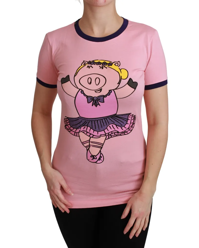 Dolce & Gabbana Pink JAHRES DES SCHWEINS Baumwoll T-Shirt Mehrfarbig