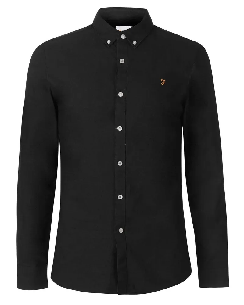 Farah 1920 Button-Down-Hemd für Herren, Oxford-Stil, Langärmlig (Schwarz/Gelb Schwarz