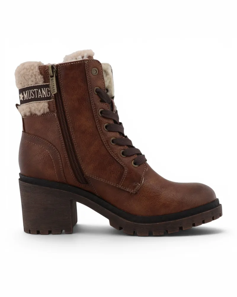 Mustang Women's Cognac Brown Winter Warm-Heeled Schnürstiefel – M0122001 Braun