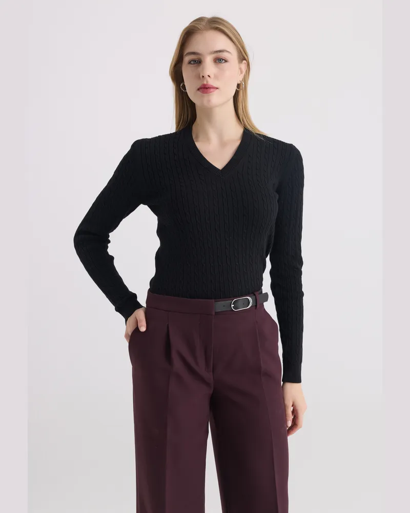 Felix Hardy Pullover V-Ausschnitt-Pullover Schwarz