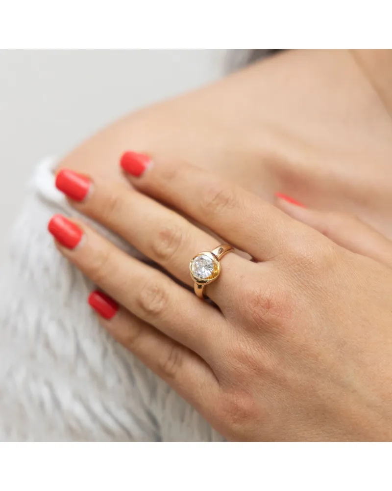 ZEEme Basic Ring Silber 925 vergoldet Tropfen-Form mit weißem Zirkonia-Stein Gold
