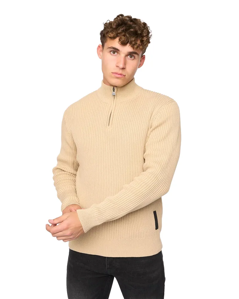 CrossHatch Havaline" Pullover mit kurzem Reißverschluss für Herren (Weizen Cognac