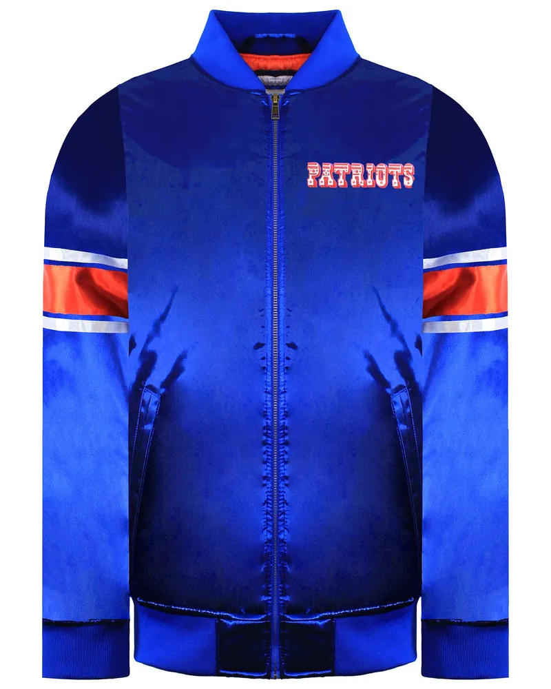 Mitchell & Ness NFL New England Patriots Satin Bomberjacke in Übergröße Blau