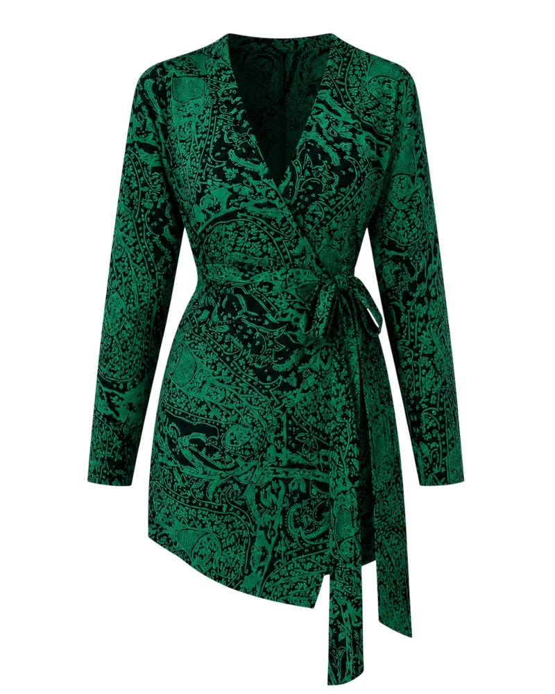 AX Paris Minikleid für Damen, Wickel, Langärmlig (Grün Grün