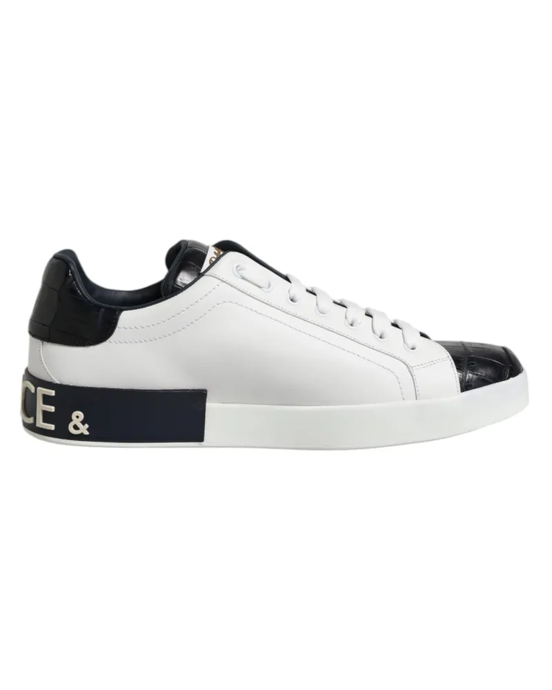 Dolce & Gabbana Weiße Schwarze Leder Portofino Sneaker Schuhe Schwarz