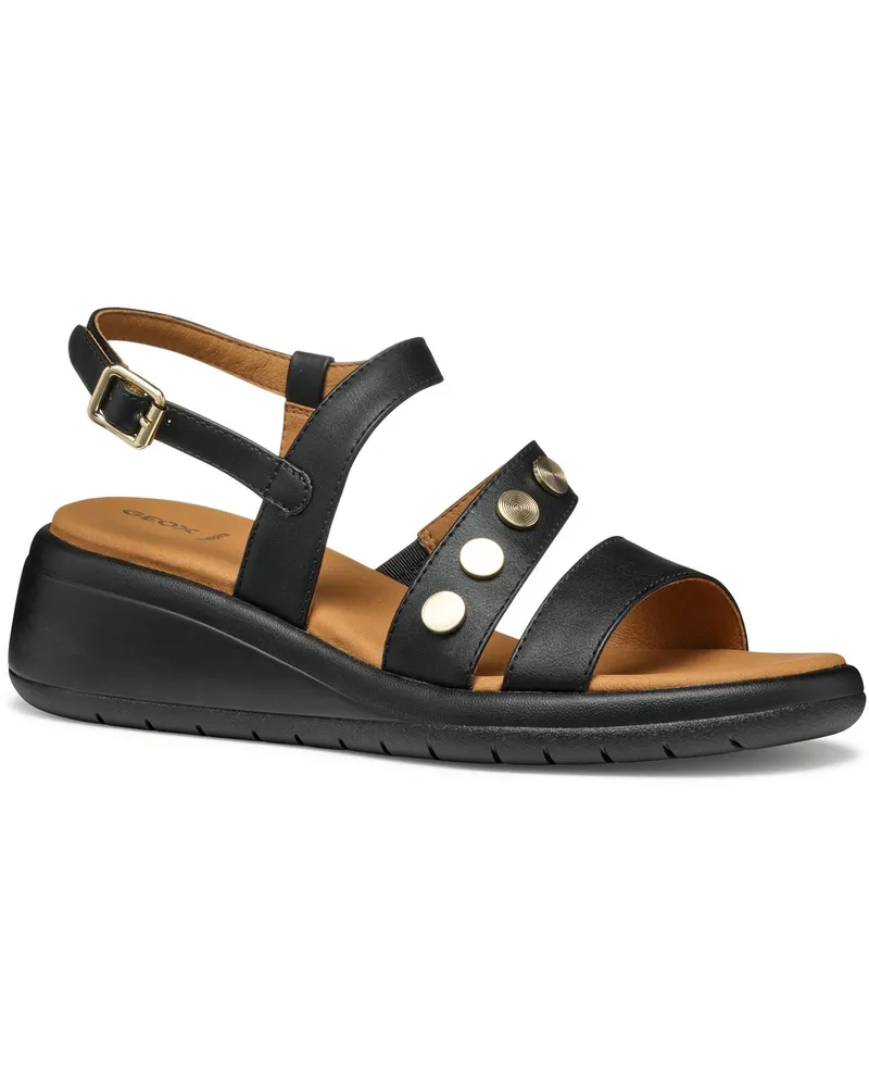 Geox D Meliconia Keilabsatzsandalen aus synthetischem Polyurethan für Damen - Schwarz Schwarz