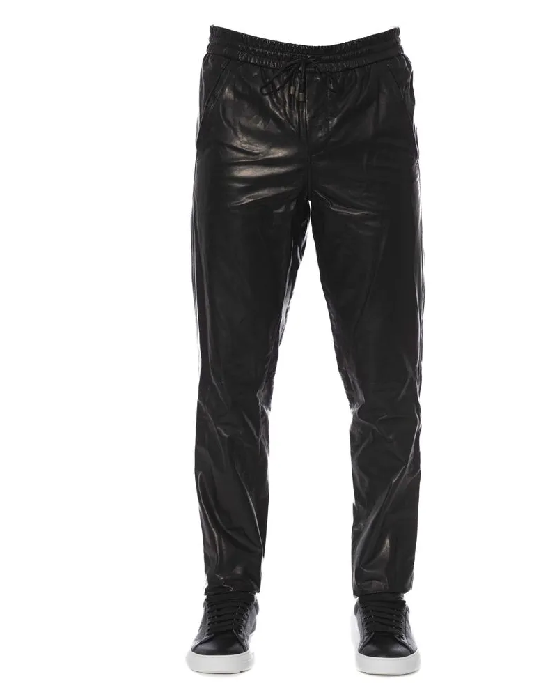 Trussardi Leder Jogginghosen mit elastischem Bund, entspannte Passform Schwarz