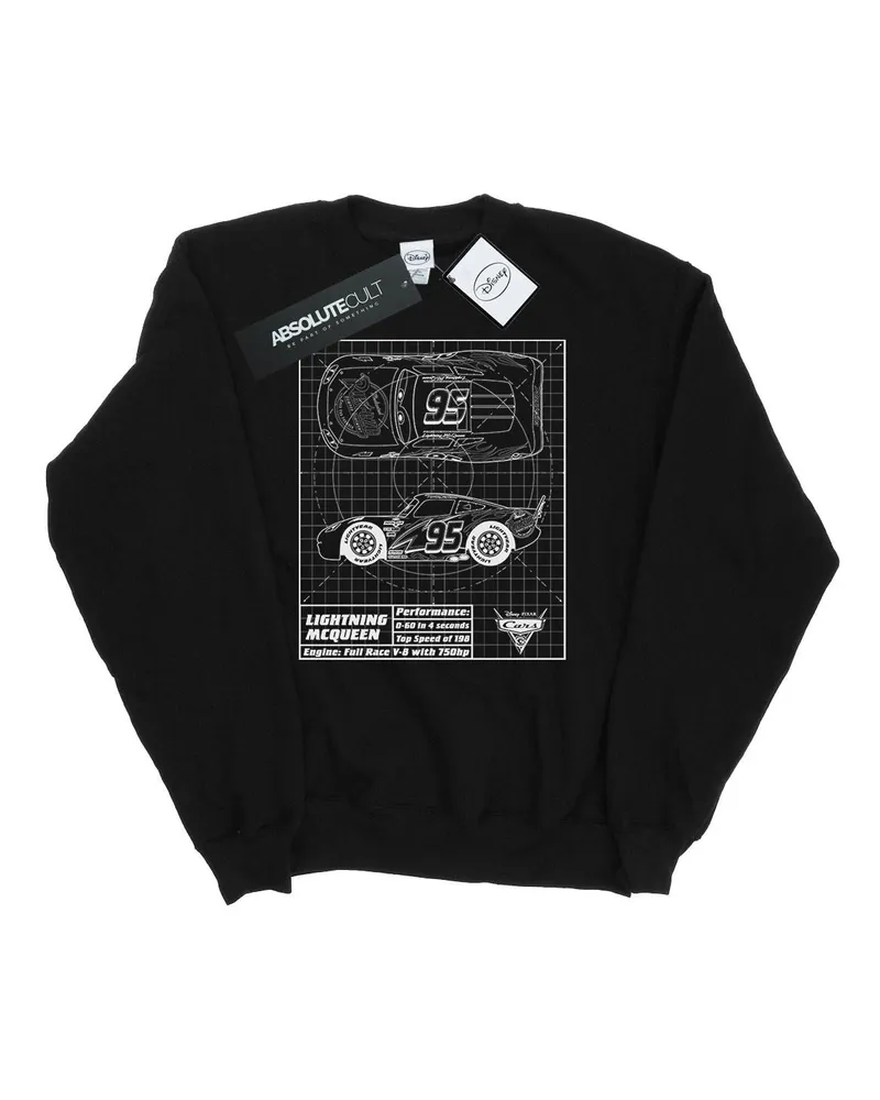 Disney Cars Lightning McQueen Blueprint" Sweatshirt für Herren (Schwarz Schwarz