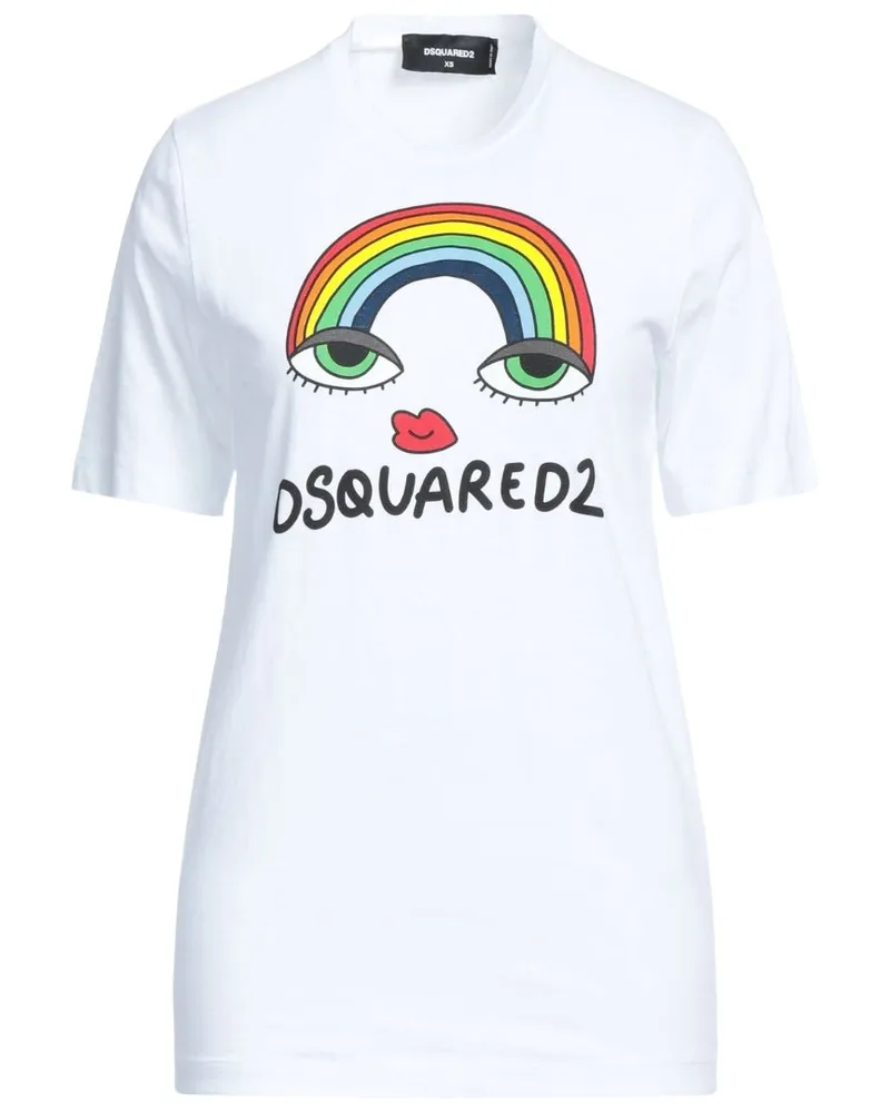 Dsquared2 Regenbogen-grafik Weißes T-shirt Weiß
