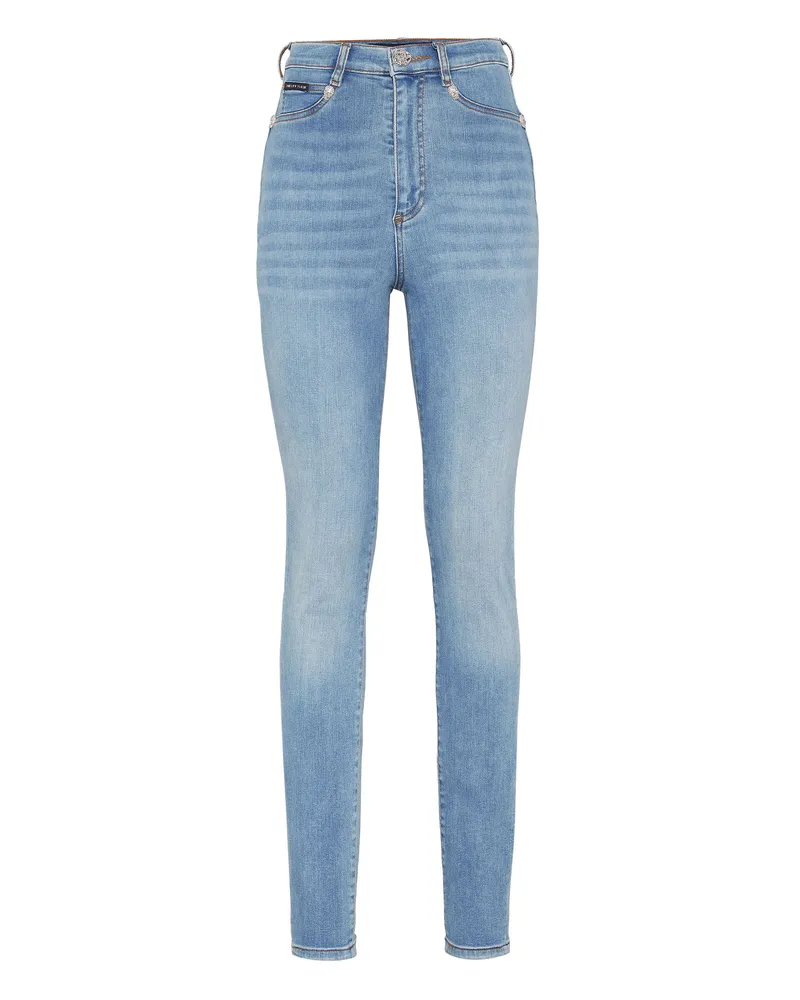 Philipp Plein Super High Waist Jeggings "Skull" - Hellblau Hellblau