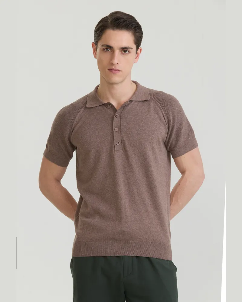 Felix Hardy Polo Shirt Kurzarm Strick-Polo Shirt Kurzarm Braun