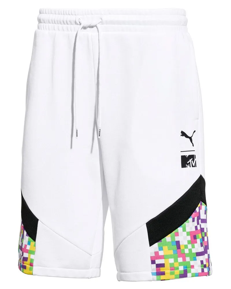 Puma x Mtv Stretch Taille Bottoms White Herren Grafikshorts 579677 02 Weiß