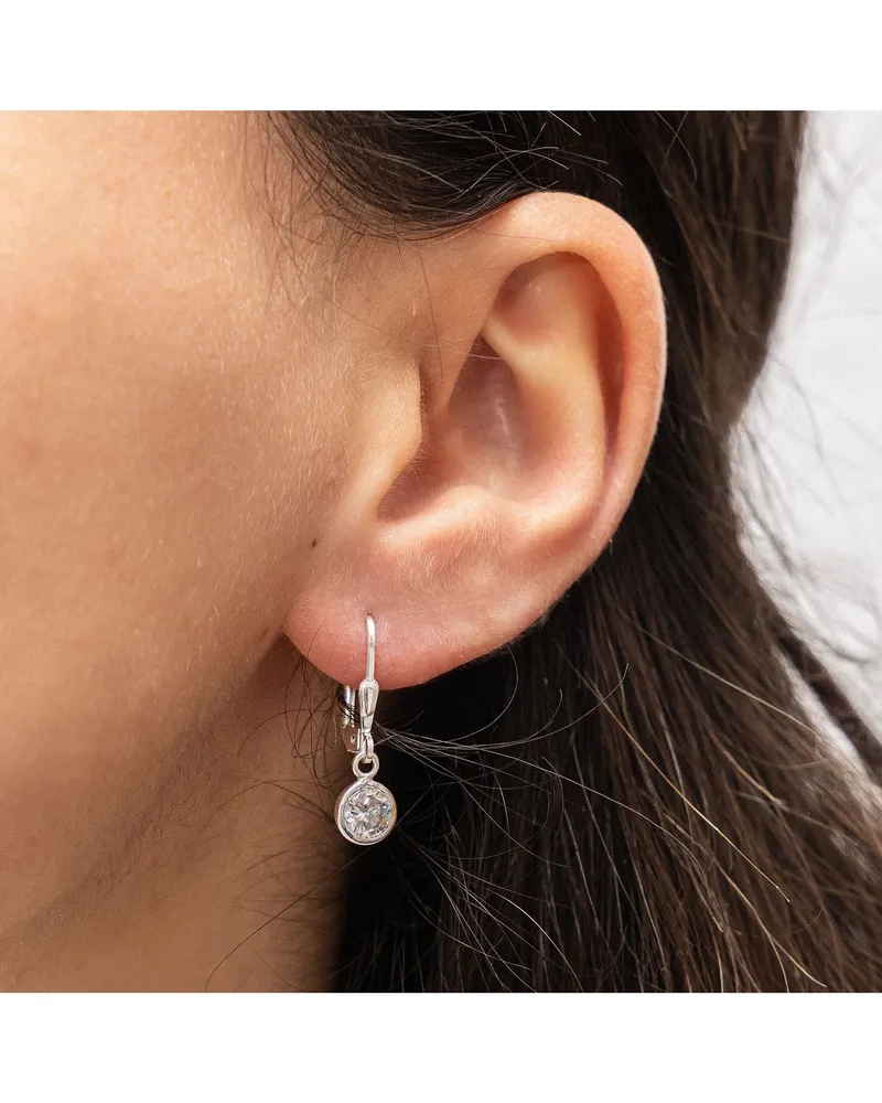 ZEEme Basic Ohrringe Silber 925 rhodiniert mit weißen Zirkonia-Steinen 22mm lang Silber