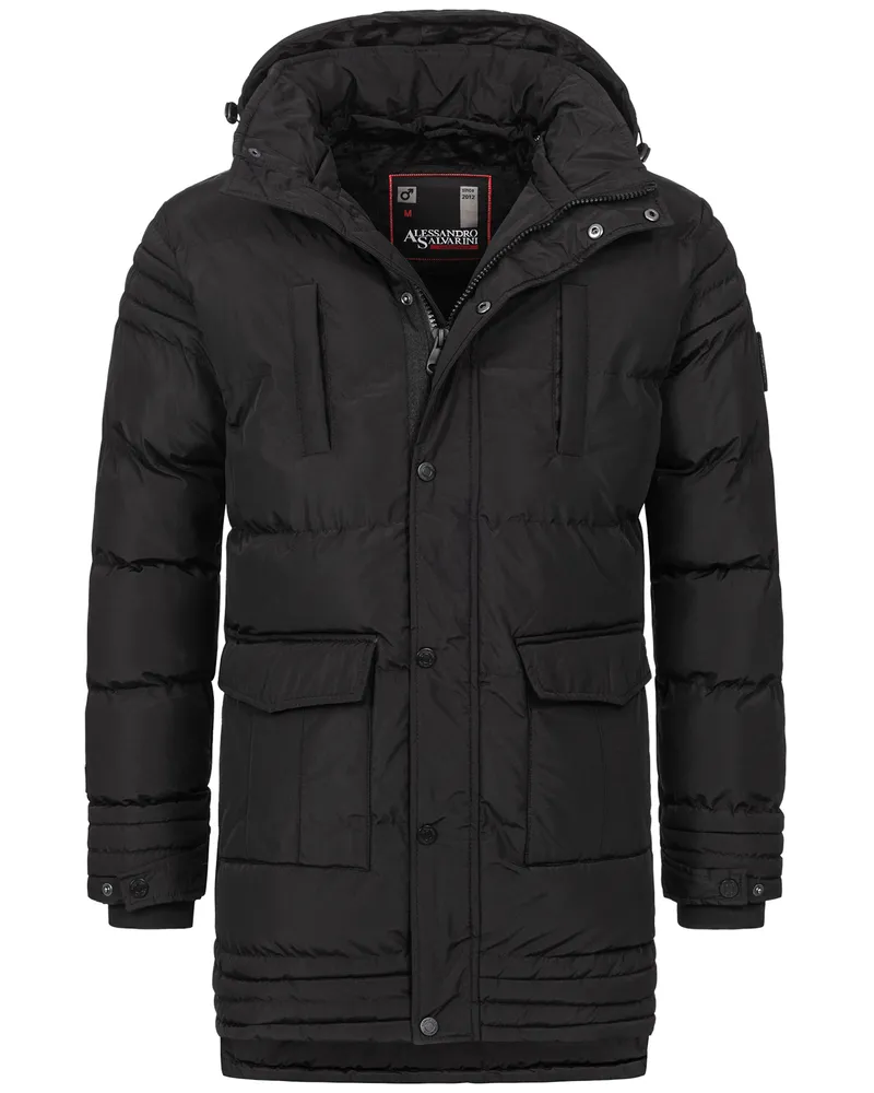 Alessandro Salvarini Herren Winterjacke AS285 mit Teddyfell & abnehmbarer Kapuze Schwarz