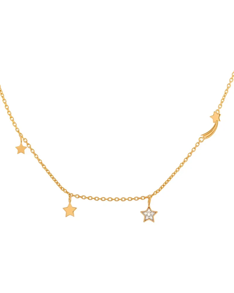 cai Anhänger mit Kette aus 925er Sterling‑Silber, gelb vergoldet, Sterne, Sternschnuppe mit Zirkonia - Gold Gold