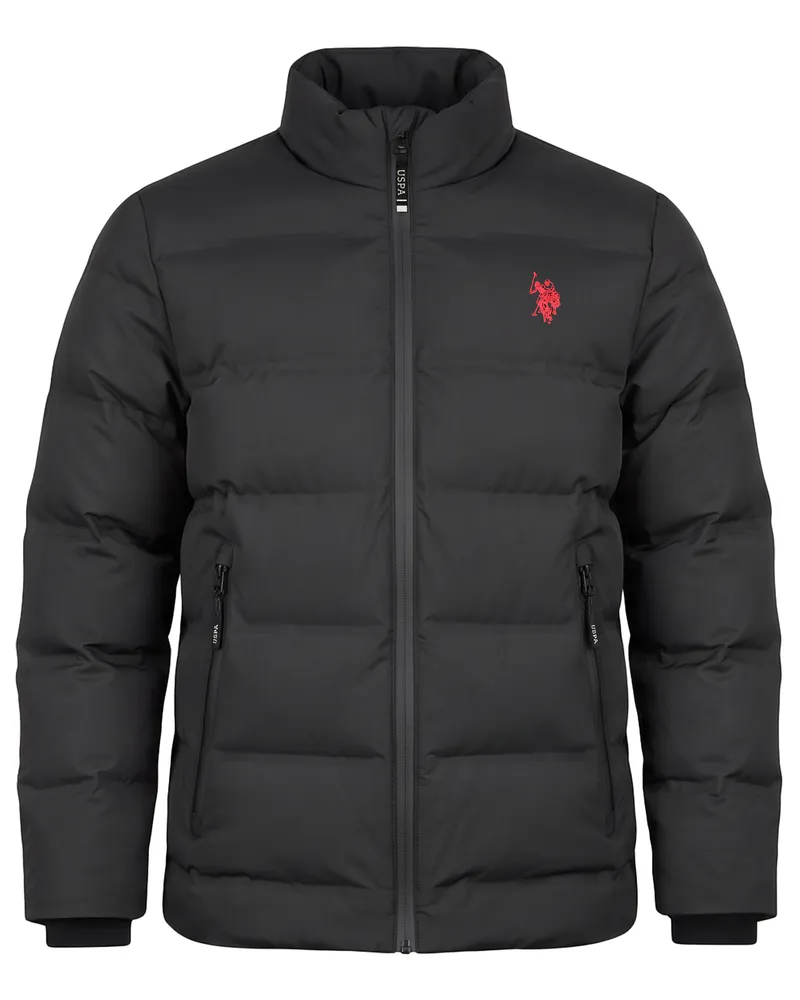U.S. Polo Assn.  Herren Steppjacke – matt, Kontrast-Reißverschluss Schwarz