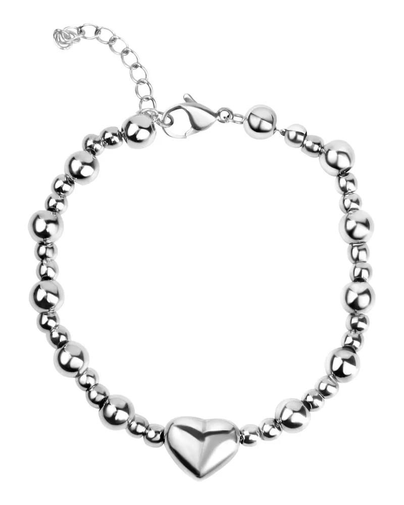 ZEEme Stainless Steel Armband Edelstahl Kugelarmband mit Herz Silber