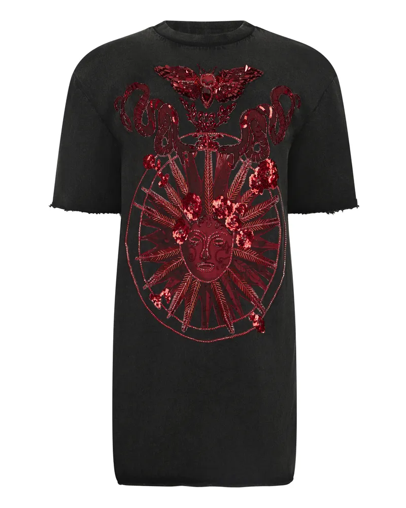 Philipp Plein T-Shirt-Kleid mit offenem Rücken und Schmetterlings-Tattoo - Schwarz Schwarz