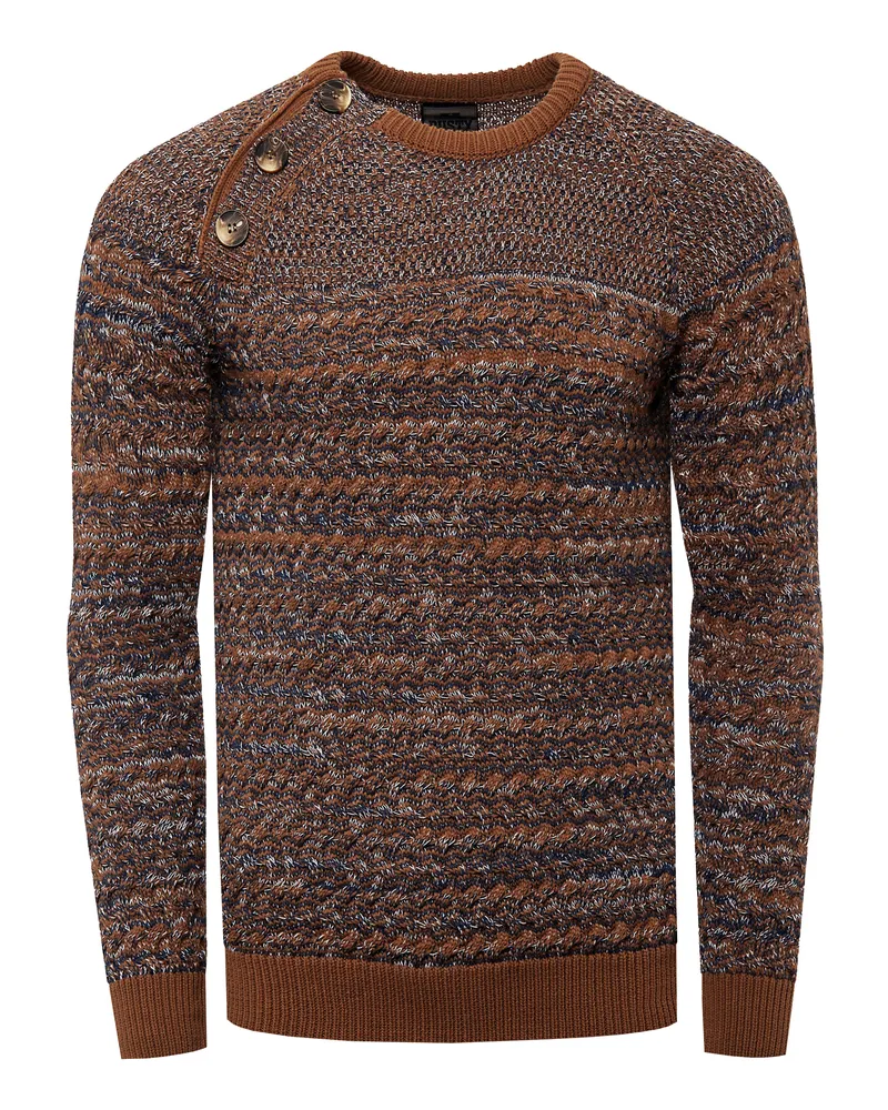 Rusty Neal Side Button-Placket Rundhals-Pullover Camel