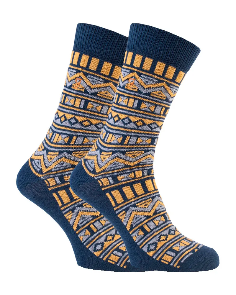 Farah 1920 2 Paar Herren Funky Vintage gemustert bunte dicke Baumwolle Crew Socken - FVS008NVY Blau