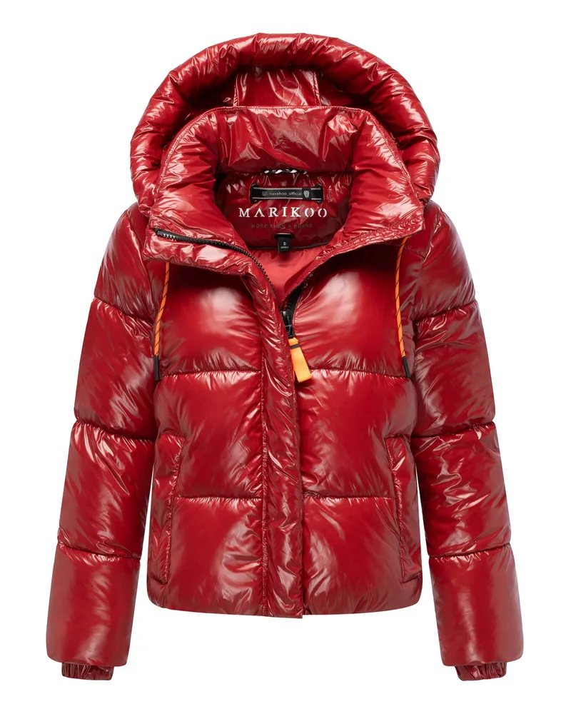Marikoo Damen Winter Steppjacke Skyraa mit Kapuze & glänzendem Design Rot