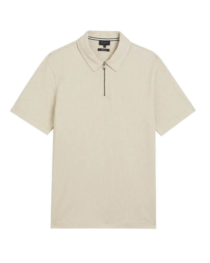 Ted Baker Elgrave Regular Strukturiertes Halbzip Beige Polohemd Creme