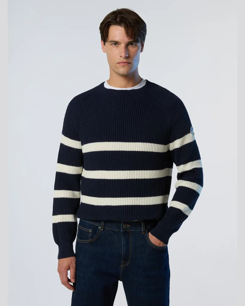 North Sails Pullover mit Fischerrippe und Rundhalsausschnitt - Blau Blau