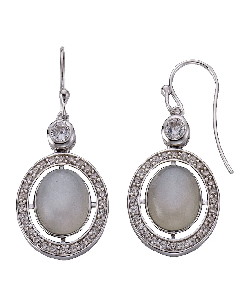 ZEEme Gemstones Ohrringe Silber 925 rhodiniert mit echtem Mondstein und Zirkoia-Steinen Silber