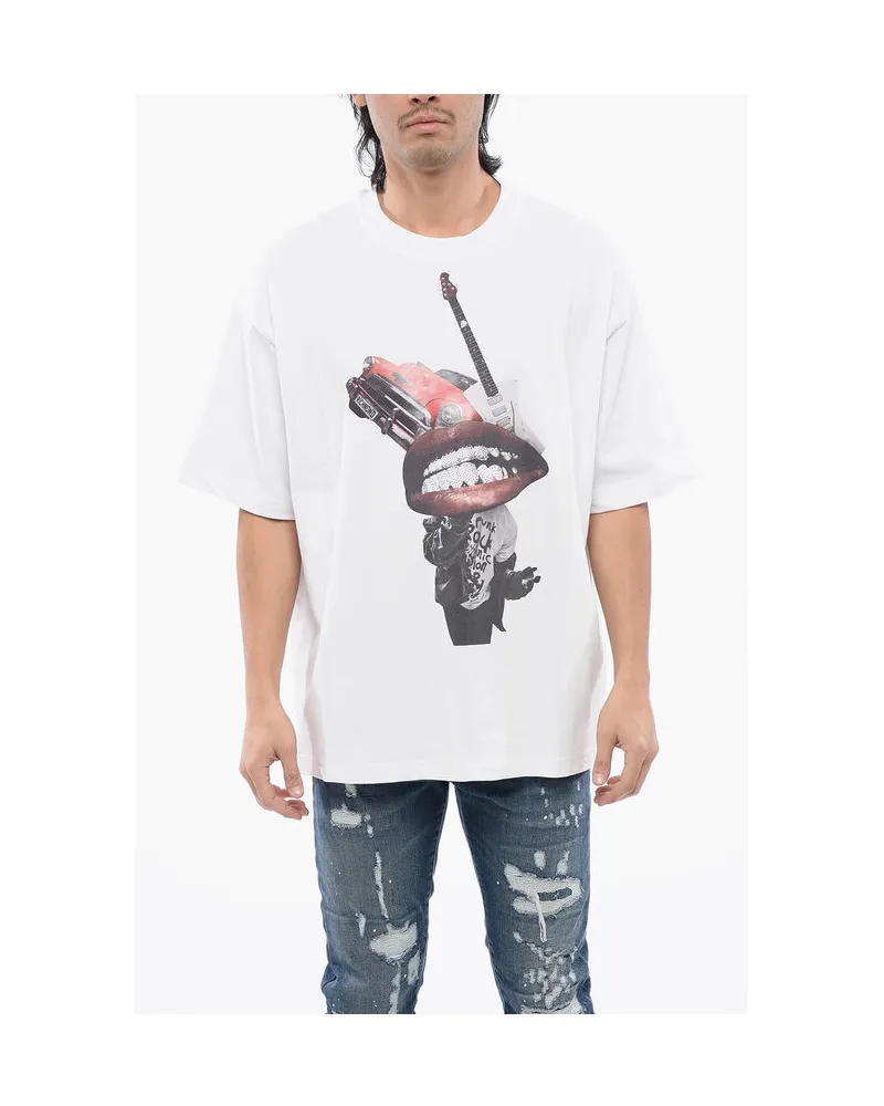 John Richmond T-Shirt mit Oversize-Passform und Strass-Print in Weiß Weiß