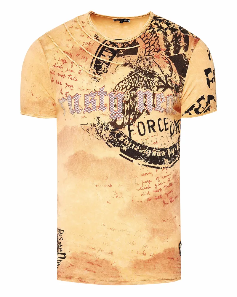 Rusty Neal Waschiertes T-Shirt mit Eagle-Print - Camel Camel