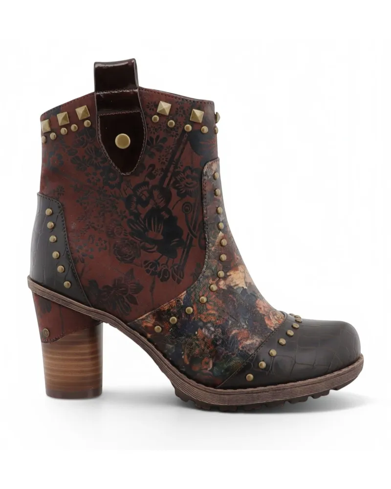 Mustang Damen braune Blumen-Fußstiefel mit Absatz – M0162012 Braun