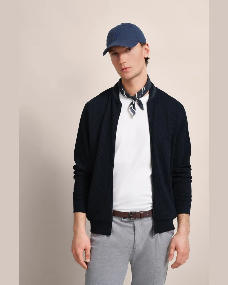 Bugatti Herren-Sweatjacke mit Collegekragen - Marineblau Marineblau