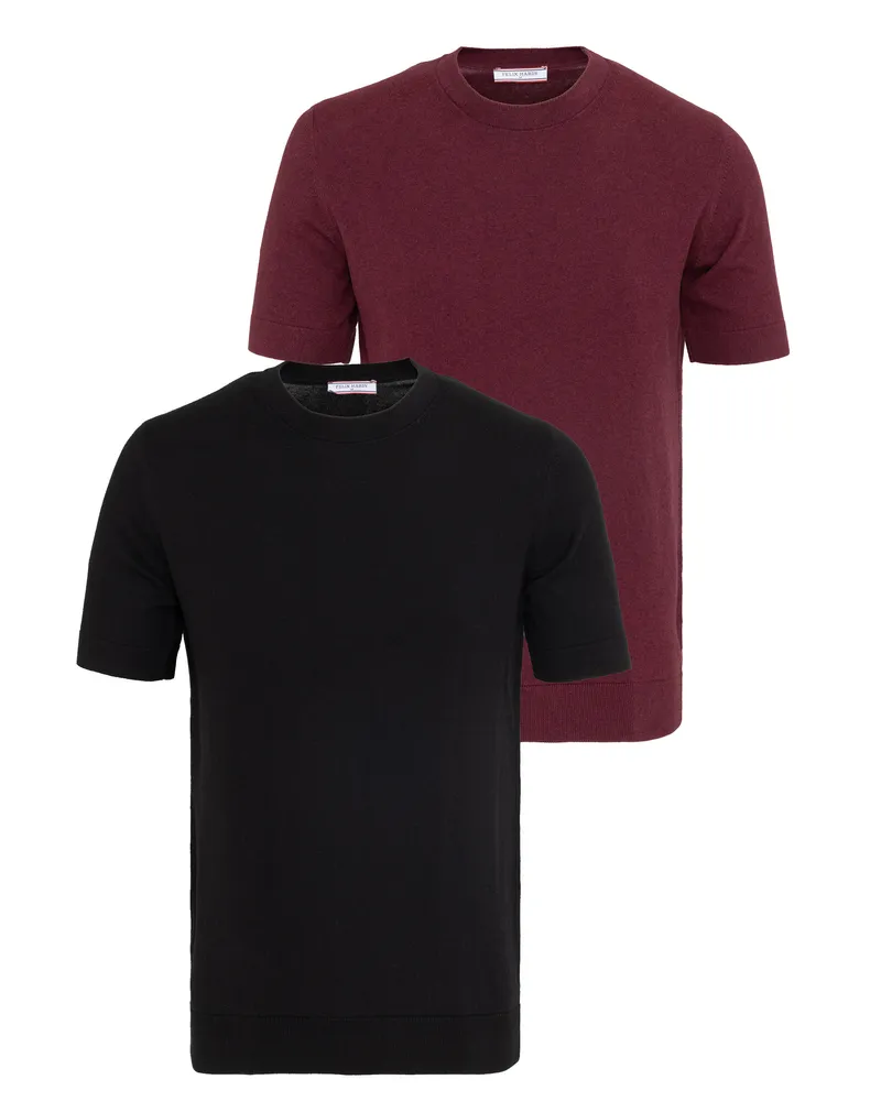Felix Hardy T-Shirt Basic-Strick-T-Shirt, 2Er-Pack Schwarz